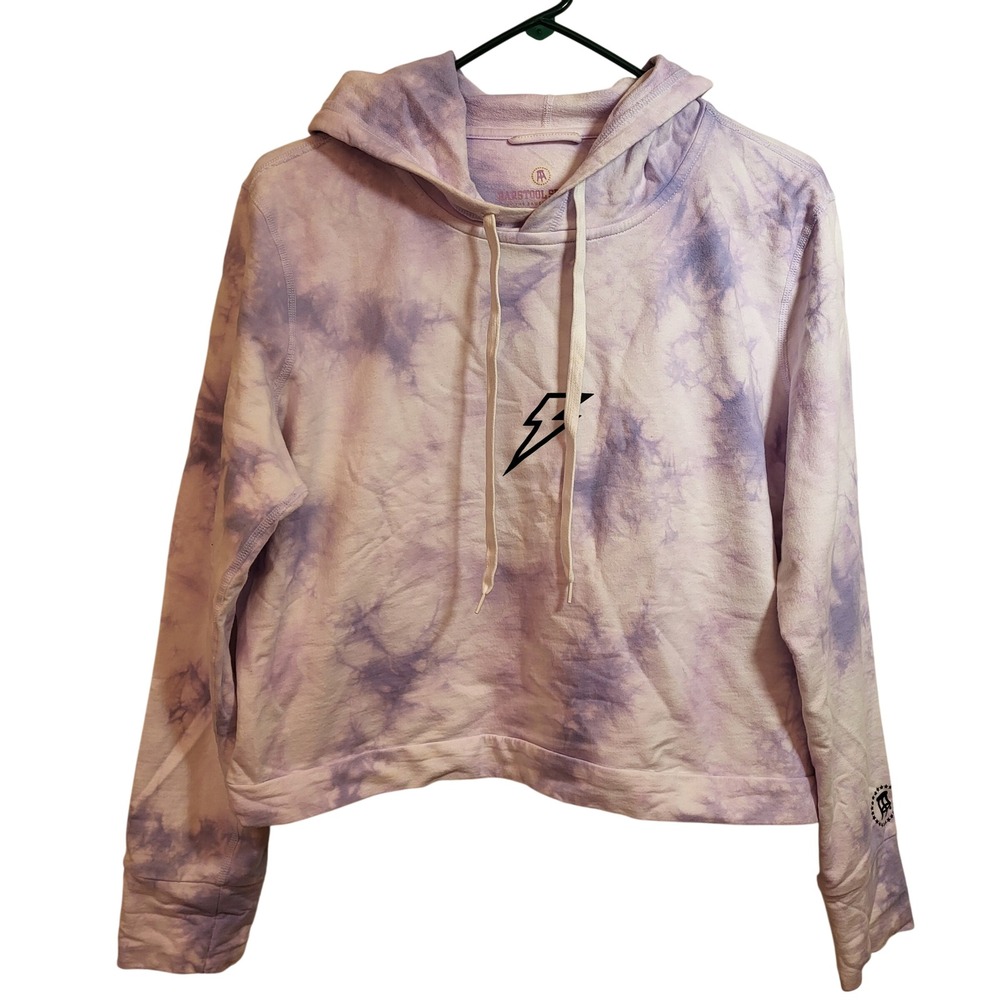 Barstool Sports Tie Dye Hoodie XL Purple White Lightning Bolt Fri Energy Cropped